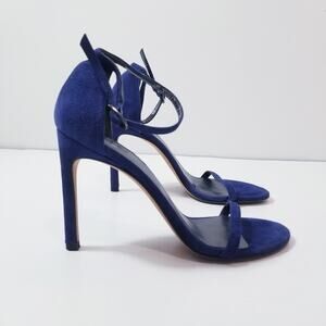 Stuart Weitzman Blue Suede Ankle Strap Stiletto Heels Nudist Heels